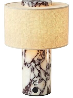 Marble Accent Table Lamp with Beige Linen Shade